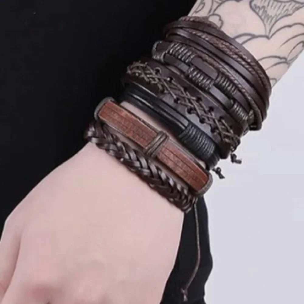 CASDAN 3 Piecec Braided Leather Bracelets for Men Women Woven Cuff Wrap Bracelet